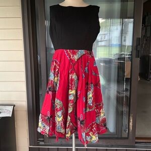 Trashy Diva Geisha Fans Black and Red Cut Out Backless Midi Dress